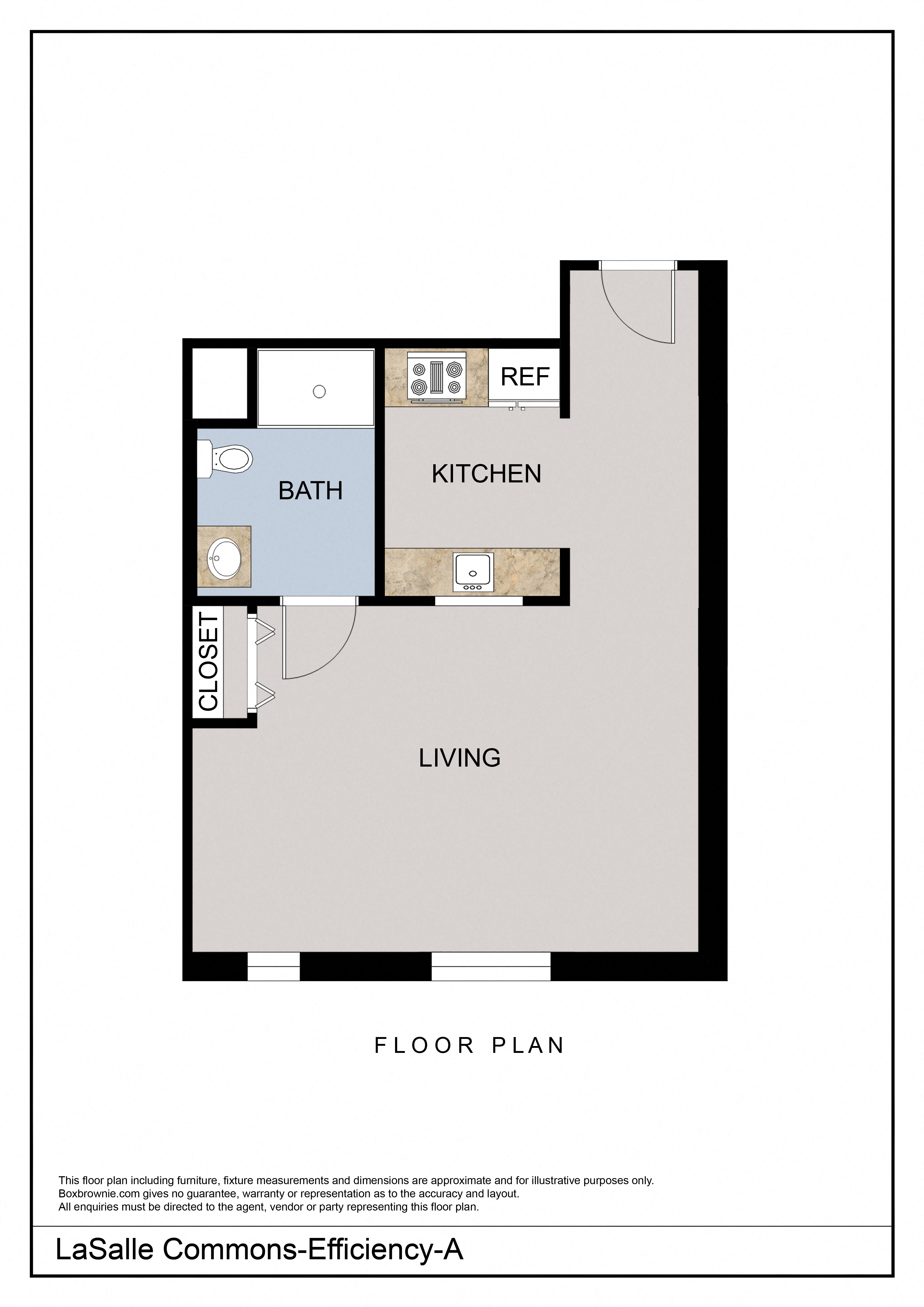 Floor plan for studio, 1 bath, 306 sqft